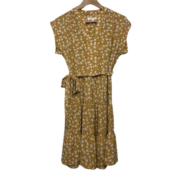 Monteau Los Angeles Dresses & Skirts - MONTEAU | Mustard Yellow Short Sleeve Floral Knee Length Dress | Size M